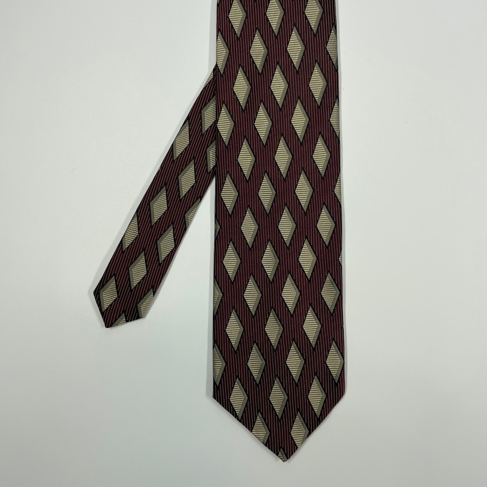 Unbranded Handmade in Italy Burgundy Gold Diamond Silk Necktie Mens OS
